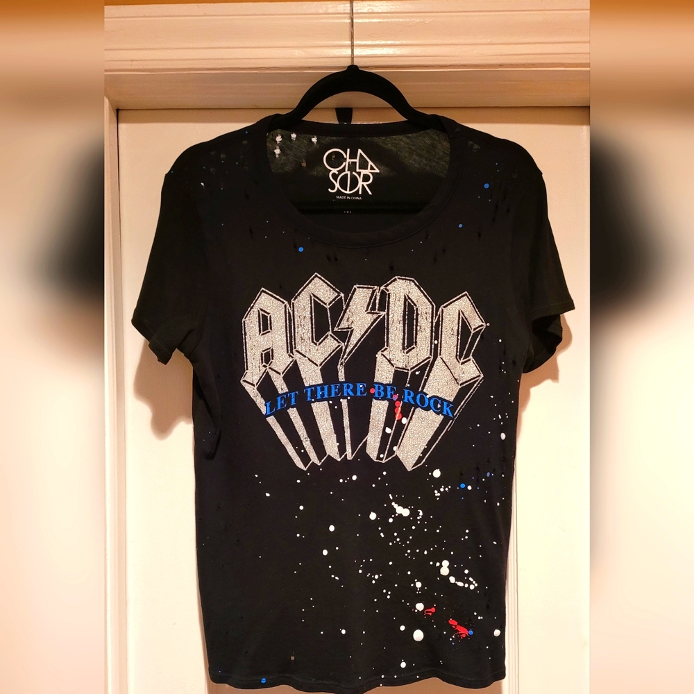 CHASER PRE-OWNED  Heavily Distressed ACDC Rock & Roll T-shirt